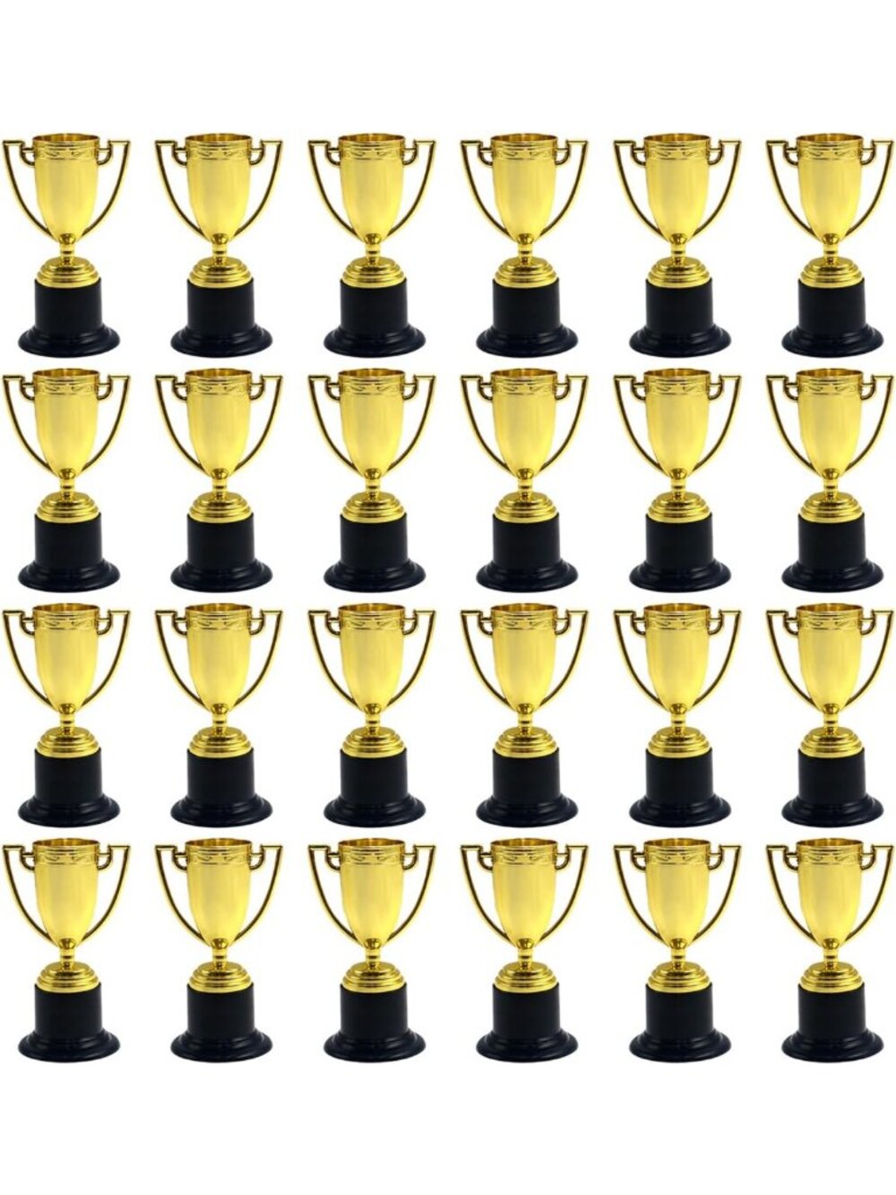 24 Mini Gold Trophies - 4 Inch Plastic Awards for Kids, Party Favors & Sports